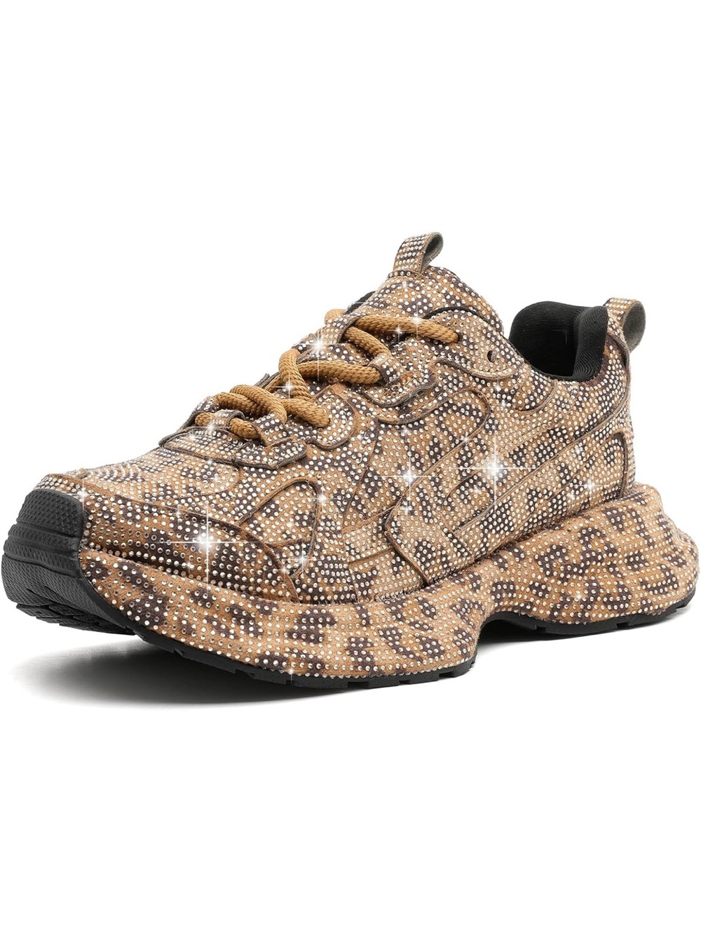 Women Glitter Shoes Rhinestone Lace Up Sparkly Walking Sneakers A